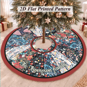 Chic Floral Faux Patchwork Christmas Tree custom Brushed Polyester Tree Skirt