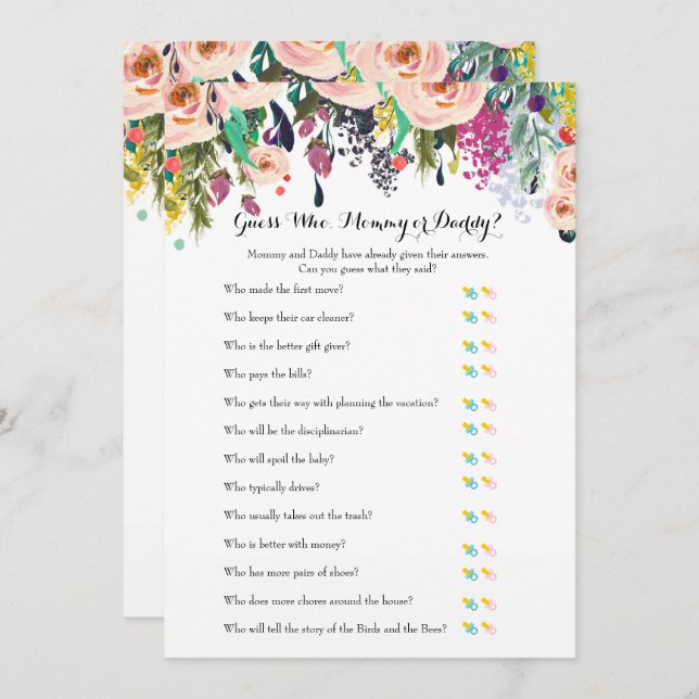 Chic Floral Garden Baby Shower Games x2 Invitation (Front/Back)