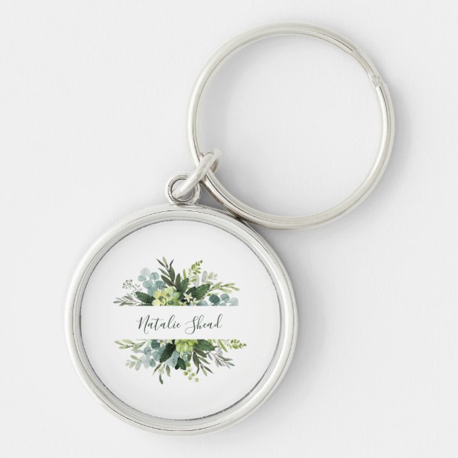 Chic floral girly Custom Name Key Ring (Front)