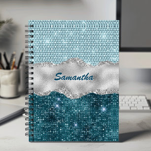 Chic floral glittery gold Turquoise teal monogram Notebook