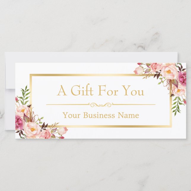 Chic Floral Gold Beauty Salon Gift Certificate (Front)