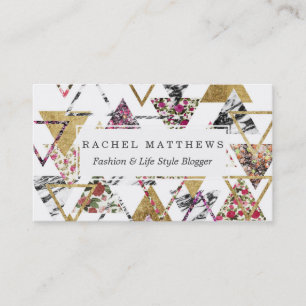Chic Floral Gold Marble Geometric Triangles Business Card