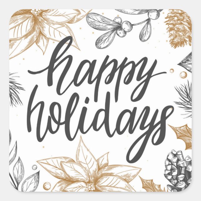 Chic Floral Happy Holidays | Christmas Square Sticker (Front)