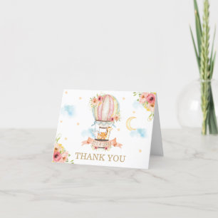 Chic Floral Hot Air Balloon Animals Baby Shower Thank You Card