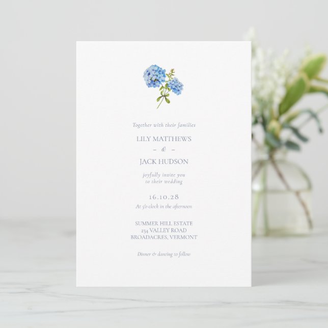 Chic Floral Hydrangea Non Photo Wedding Invitation (Standing Front)