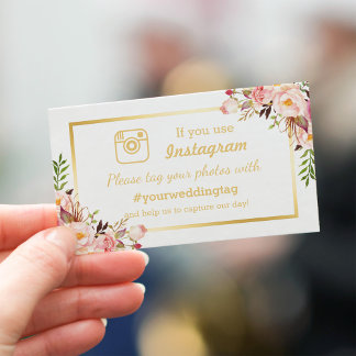 Chic Floral Instagram Hashtag Wedding Insert Card