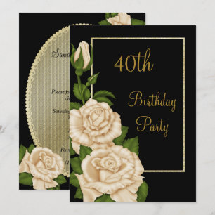 Chic Floral Ivory Roses 40th Birthday Invitation