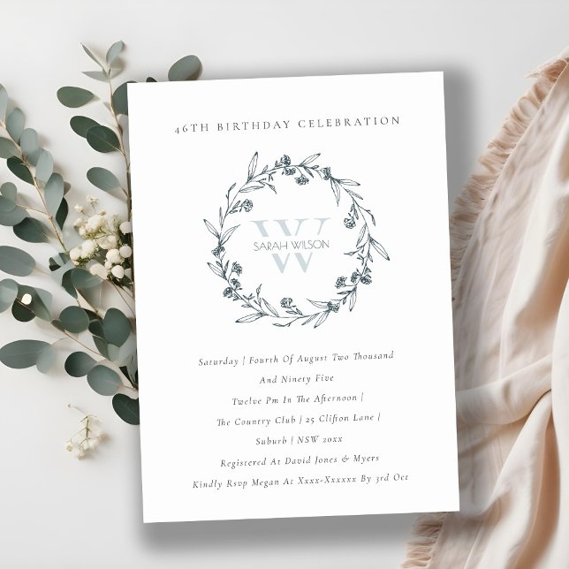 Chic Floral Laurel Wreath Any Age Birthday Invite (Creator Uploaded)
