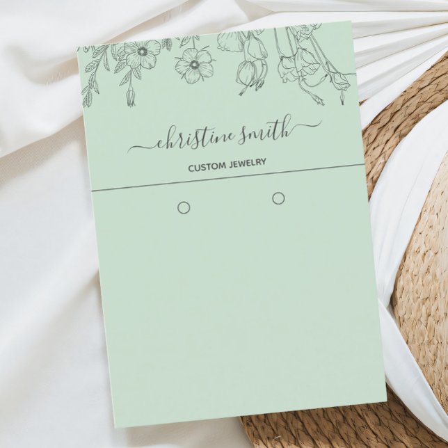 Chic Floral Light Teal Botanical Earring Card (Creator Uploaded)