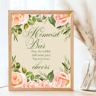 Chic Floral Mimosa Bar Bridal Shower Table Sign