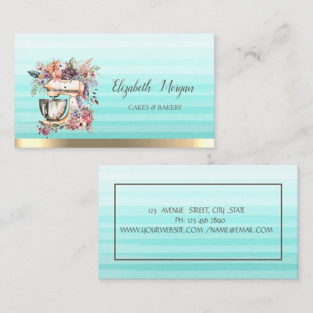 Chic Floral Mixer Stripe Ombre Bakery Business Card (Front/Back)