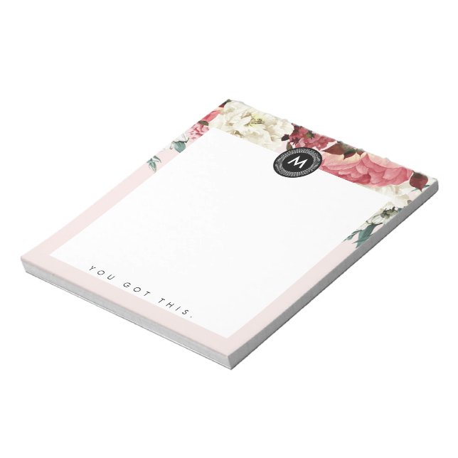 Chic Floral Monogram Post It NotePad (Rotated)