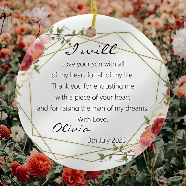 Chic Floral Mother of Groom Bride Gift Keepsake Ceramic Ornament (Creator Uploaded)