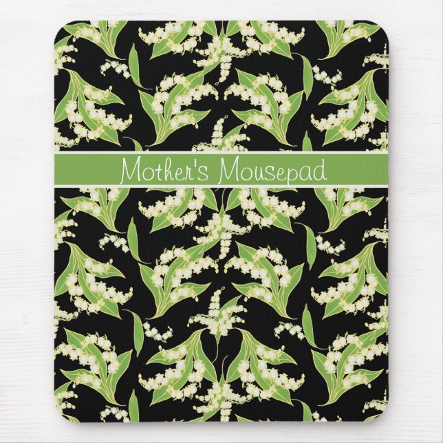 Chic Floral Mousepad: Lilies of the Valley, Black Mouse Pad (Front)
