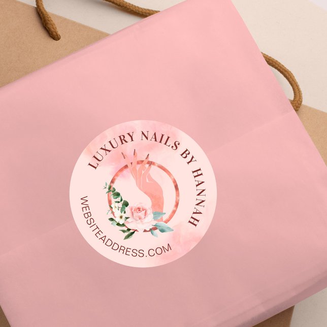 Chic Floral Nail Art Manicure Hand Nail Salon Logo Classic Round Sticker (Creator Uploaded)