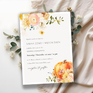 Chic Floral Orange Autumn Pumpkin Wedding Invite