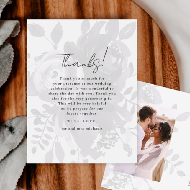 Chic Floral Overlay Purple Wedding Photo Thank You Postcard (Creator Uploaded)