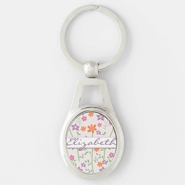 Chic Floral Pattern Design Monogram Key Ring (Front)