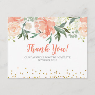 Chic Floral Peach Gold Thank You Card