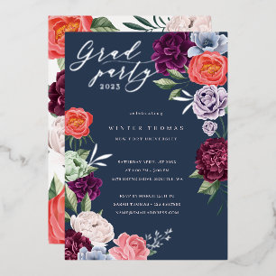 Chic Floral Peonies Rose Blossoms Graduation Party