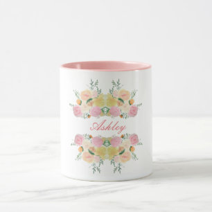 Chic floral peony roses personalised gift mug