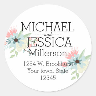 Chic Floral Personalised address Classic Round Sticker