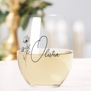 Chic Floral Personalised Bridesmaid Proposal Stemless Wine Glass