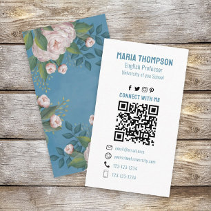 Chic Floral Pink Vintage Rose Professional QR Code Business Card