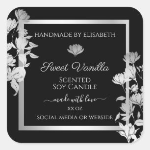 Chic Floral Product Packaging Labels Black Silver