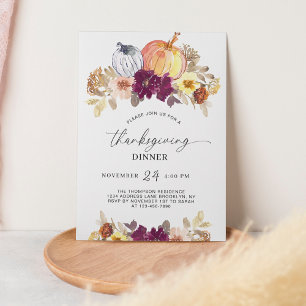 Chic Floral Pumpkin Thanksgiving Dinner Invitation
