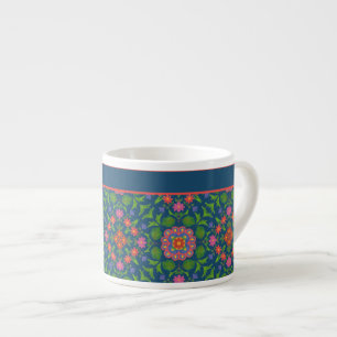 Chic Floral Rangoli Deep Blue Espresso Match Espresso Cup
