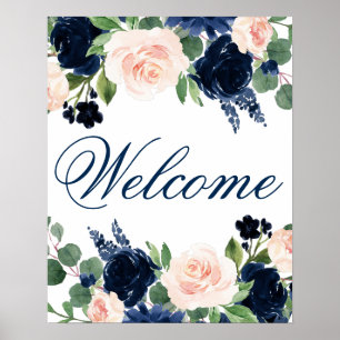 Chic Floral   Romantic Blush Navy Bridal Shower Poster