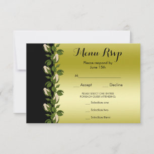 Chic Floral Romantic Gold & Black Menu RSVP