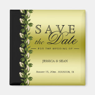 Chic Floral Romantic Gold & Black Save The Date Magnet