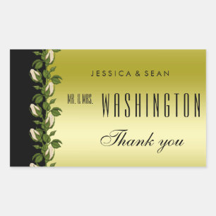 Chic Floral Romantic Gold & Black Thank You Rectangular Sticker