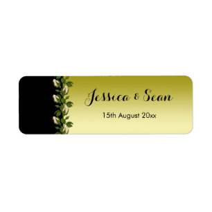 Chic Floral Romantic Gold & Black Wedding Return Address Label
