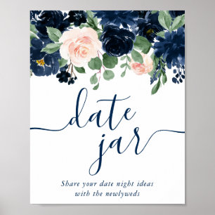 Chic Floral Romantic Navy Blue Blush Date Jar Poster