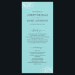 Chic Floral Rose Blue Simple Minimal Wedding Program<br><div class="desc">Elegant minimal wedding program features off-black chic script calligraphy and modern typography on a turquoise blue background with a stylish touch of white rose flower outline. Simply add your wedding program details. Exclusively designed for you by Happy Dolphin Studio. If you have any questions or requests, please contact us at...</div>