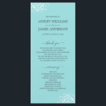 Chic Floral Rose Blue Simple Minimal Wedding Program<br><div class="desc">Elegant minimal wedding program features off-black chic script calligraphy and modern typography on a turquoise blue background with a stylish touch of white rose flower outline. Simply add your wedding program details. Exclusively designed for you by Happy Dolphin Studio. If you have any questions or requests, please contact us at...</div>