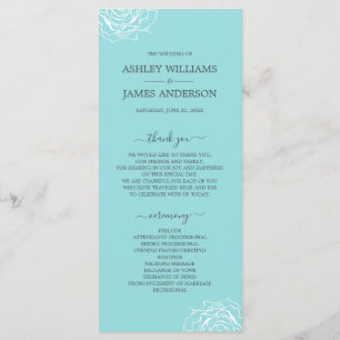 Chic Floral Rose Blue Simple Minimal Wedding Program