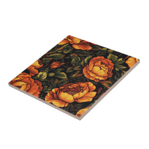 Chic Floral Rose Ceramic Tiles For Rustic Kitchen