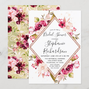 Chic Floral & Rose Gold Bridal Shower Invitation