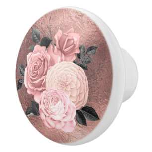 Chic Floral Rose Gold Pink Ceramic Knob