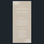 Chic Floral Rose Grey Simple Minimal Wedding Program<br><div class="desc">Elegant minimal wedding program features white chic script calligraphy and modern typography on a shiitake grey background with a stylish touch of white rose flower outline. Simply add your wedding program details. Exclusively designed for you by Happy Dolphin Studio. If you have any questions or requests, please contact us at...</div>