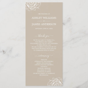 Chic Floral Rose Grey Simple Minimal Wedding Program