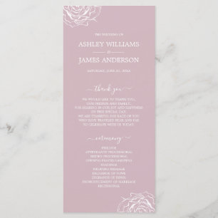 Chic Floral Rose Purple Simple Minimal Wedding Program