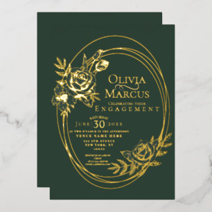 Chic Floral Rose Wreath Wedding Foil Invitation