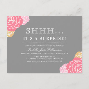 Chic Floral Shh..It's a Surprise Birthday Party Invitation Postcard