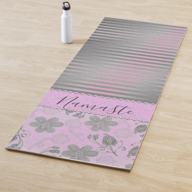 Chic Floral Striped Personalised Yoga Mat (In Situ)
