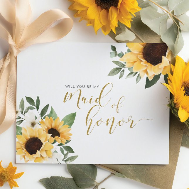 Chic Floral Sunflower Will You Be Maid of Honour Invitation Postcard (Chic Floral Sunflower Will You Be Maid of Honor Invitation Postcard)